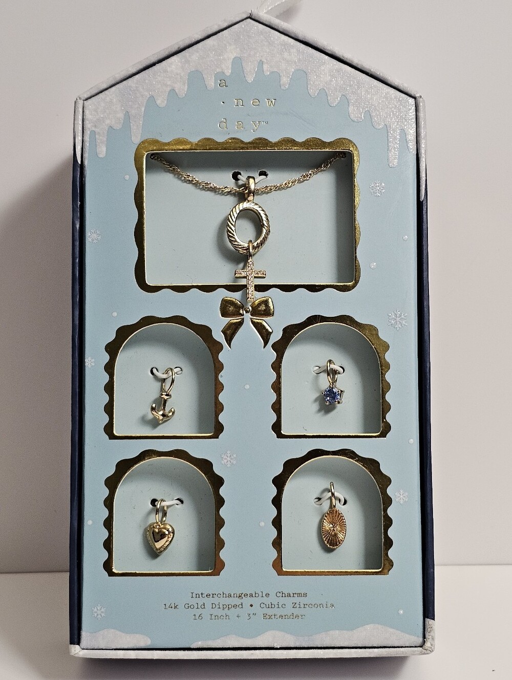 A New Day Womens Jewelry Box Gift Set 14k Gold Dipped necklace chain Charms NEW